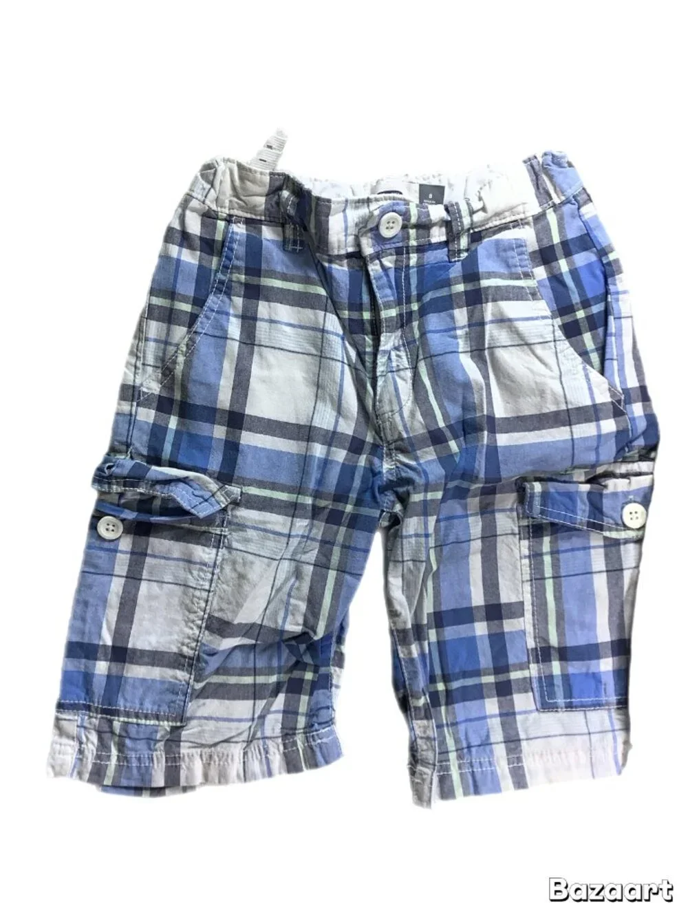 Lot of 2 Old Navy Boys Shorts Size 8 Plaid & Khaki Cargo Built-In Belts